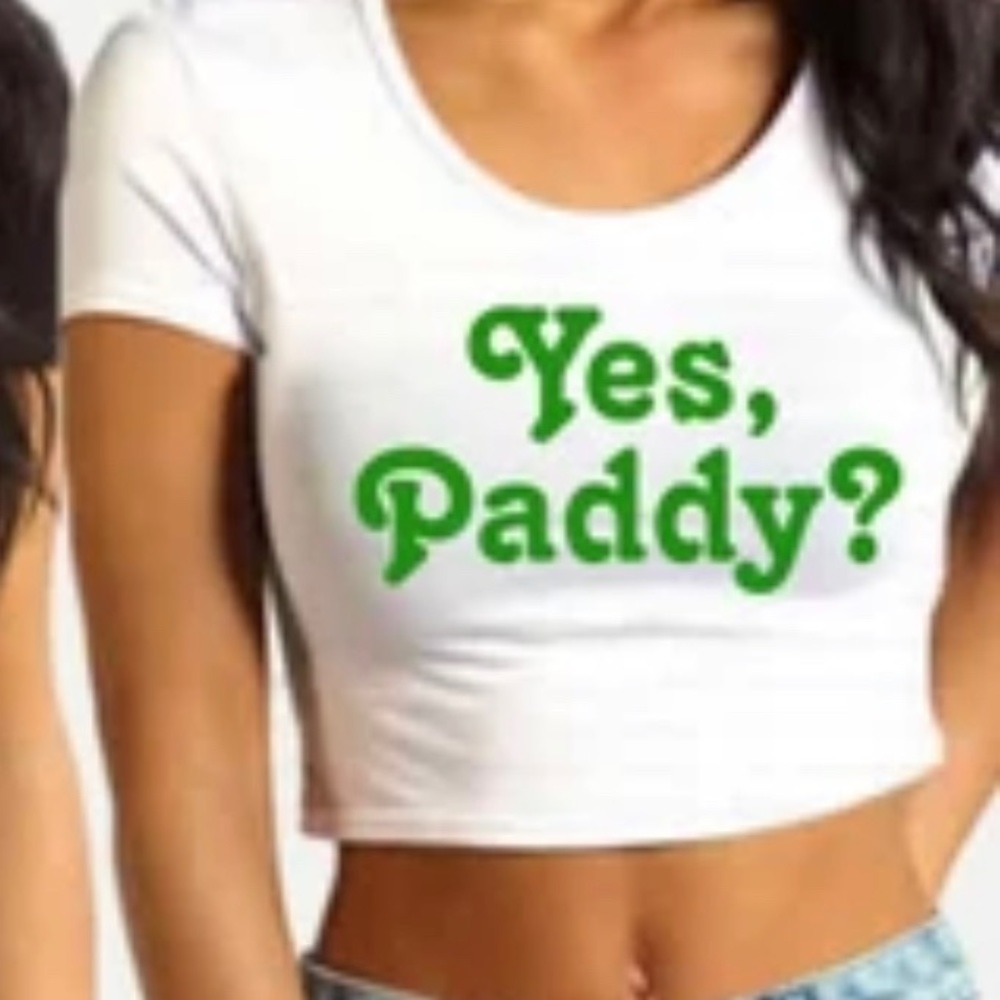 “Yes Paddy” White St. Patrick’s Crop Top Tee